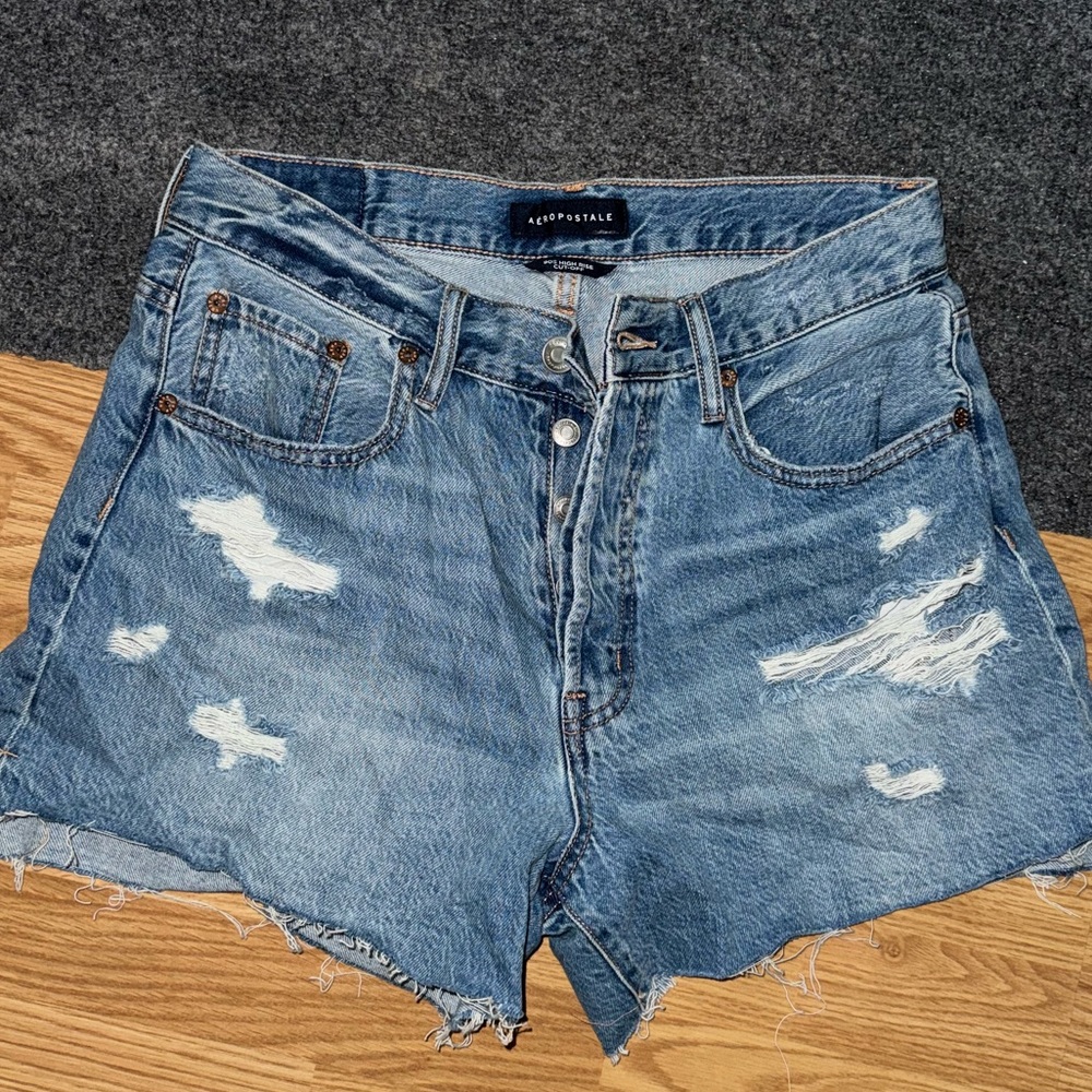 Aeropostale Blue Distressed Jean Shorts High-Waisted